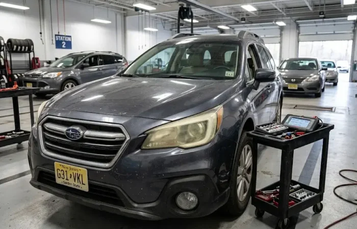 Cloudy yellow headlight lenses that may affect whether a vehicle passes a New Jersey inspection