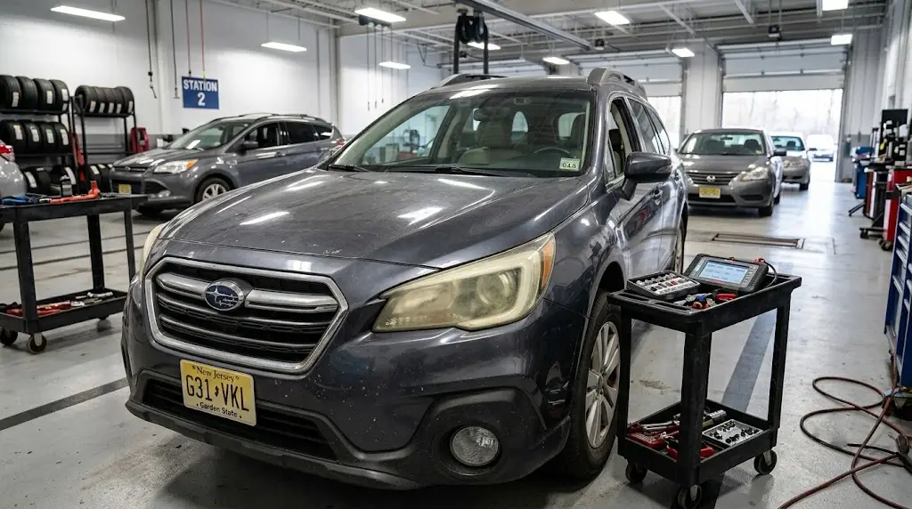 Cloudy yellow headlight lenses that may affect whether a vehicle passes a New Jersey inspection