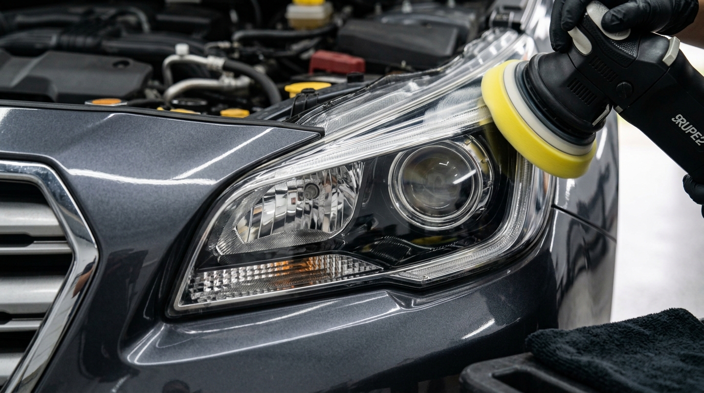 Headlight Lens Restoration Toms River, NJ showing a cloudy headlight restored to a clear finish.
