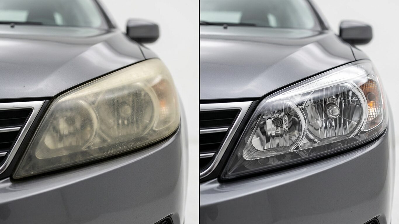 Headlight Cleaning Services in Lakewood, NJ before and after cloudy lens cleaning