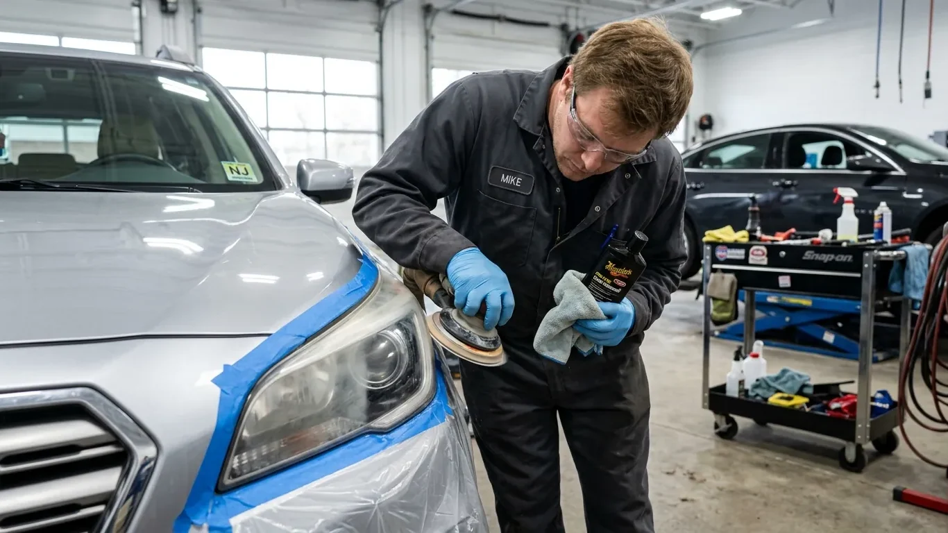 Professional headlight restoration in Wall Township, NJ for an oxidized vehicle lens