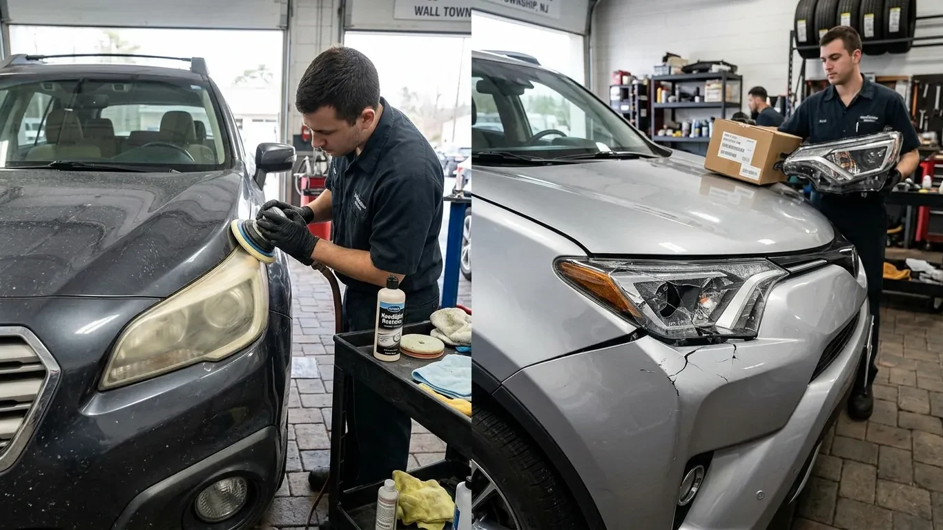 Headlight restoration in Wall Township, NJ compared with headlight assembly replacement